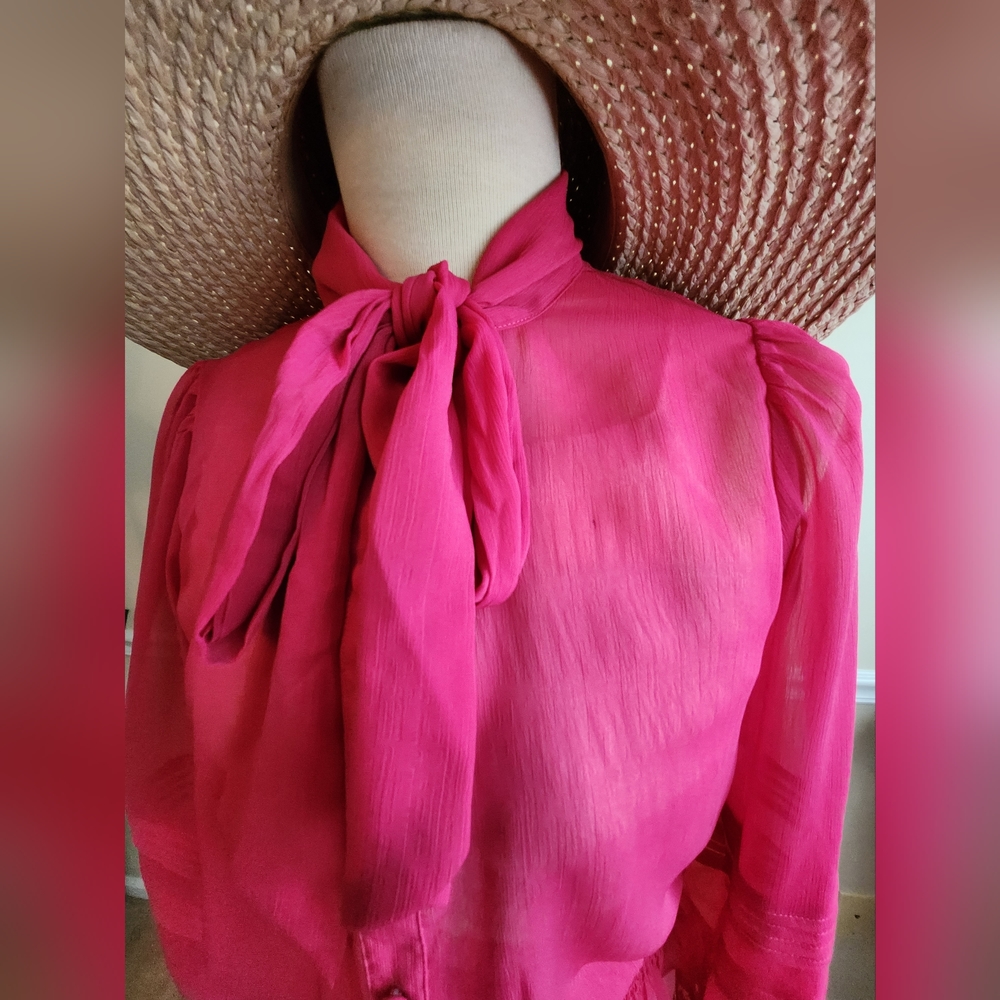 Jealous Tomato Sheer Blouse w/Bowtie & Peasant Sleeves - Picture 8 of 16